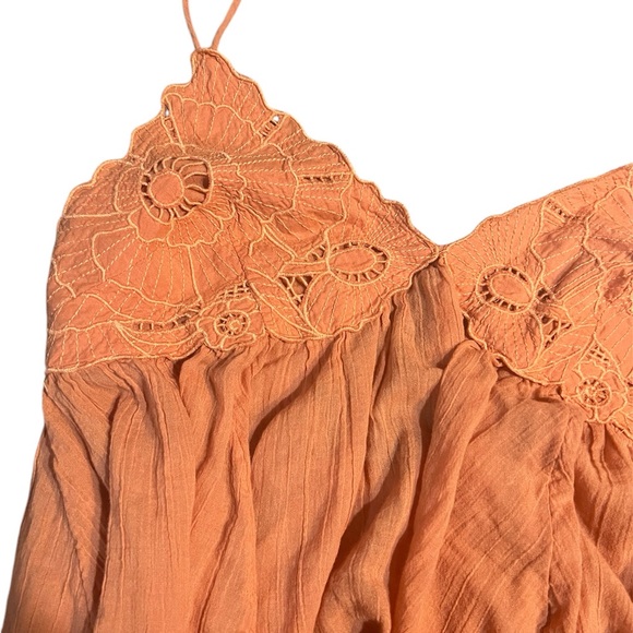 Free People “birds in the sky” Peach Floral Tank Top Blouse Small - Picture 4 of 6